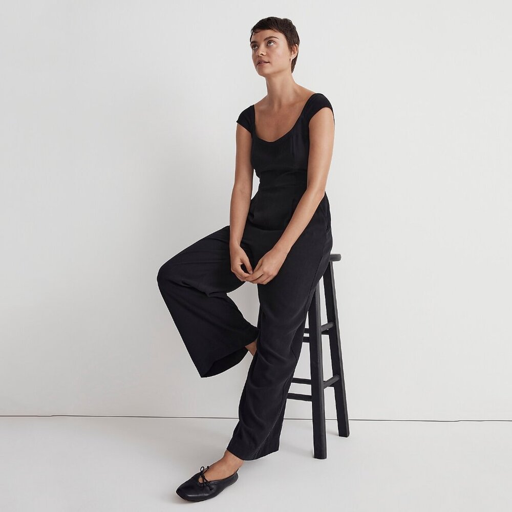 Madewell Cap Sleeve Crop Wide Leg Jumpsuit in Black - NWT sz 14